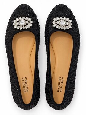 Badgley Mischka Amber Bling Black Crystal Rhinestone Flats Size 5W